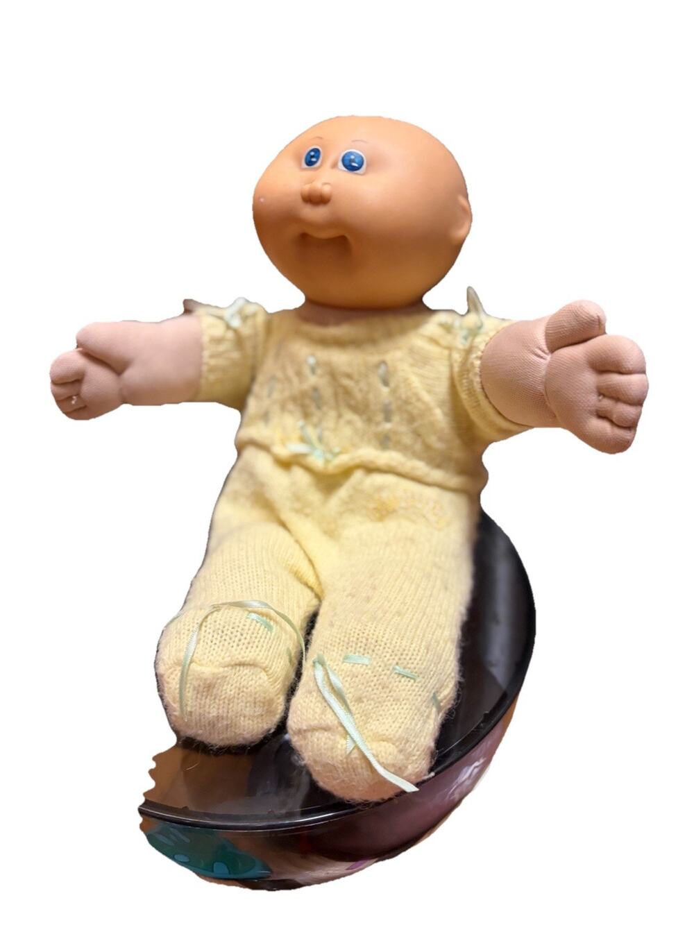 Vintage 1982 Cabbage Patch Kids Soft Sculpture Baby Doll Blue Eyes Knit Outfit